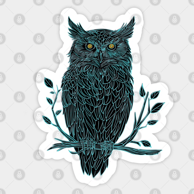 Great Horned Owl drawing in blue Sticker by DaveDanchuk
